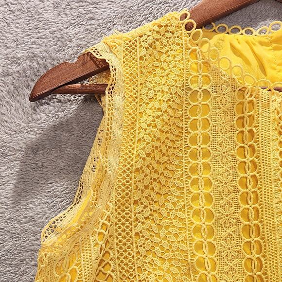 J. Crew Womens Yellow Layered Multi Pattern Crochet Sleeveless Blouse Size 0 - Picture 4 of 13